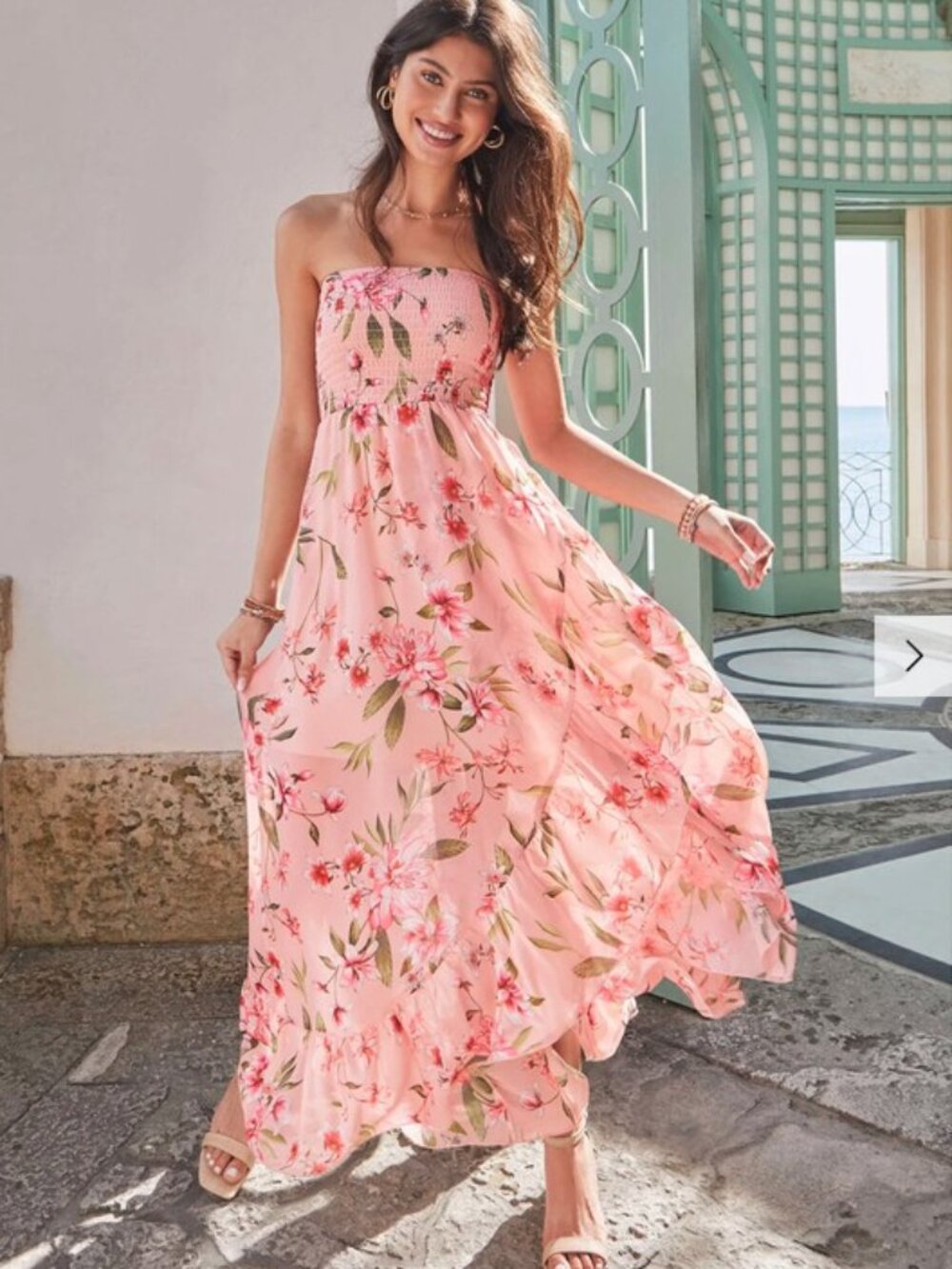 Strapless Ruffle Maxi - Ethereal Floral - Picture 1 of 7